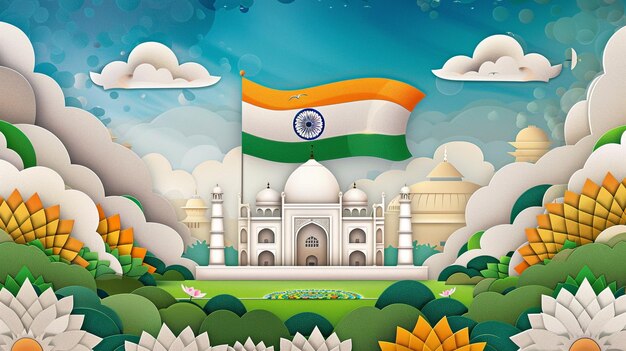 Photo a cartoon illustration of a mosque with a flag in the middle