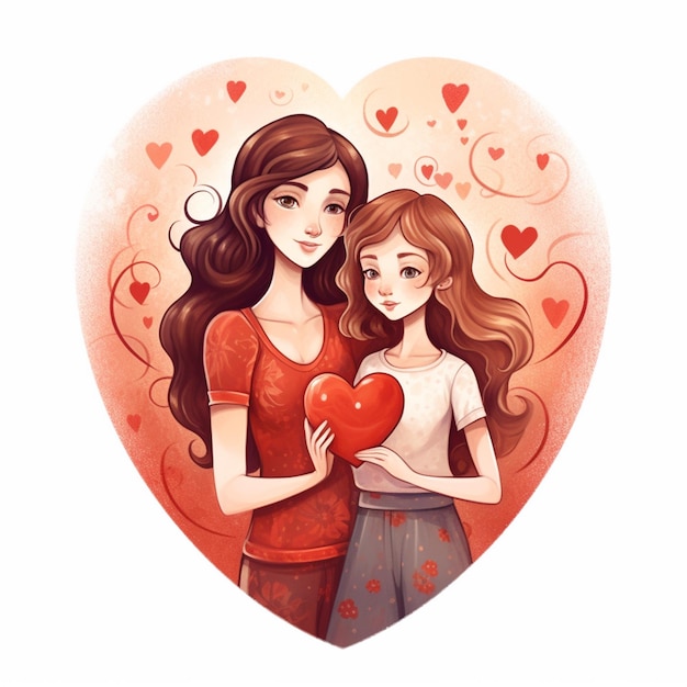 Cartoon illustration of Mother and daughter hugging