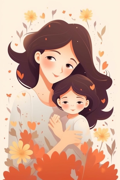 A cartoon illustration of a mother and daughter.