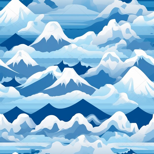 a cartoon illustration of a mountain range with snow capped mountains generative ai