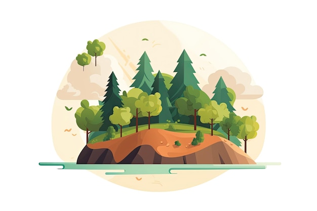 Photo a cartoon illustration of a mountain with trees on it