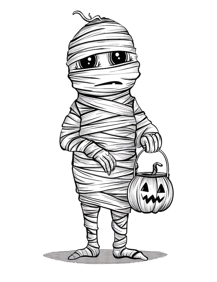 Photo a cartoon illustration of a mummy holding a trick bag