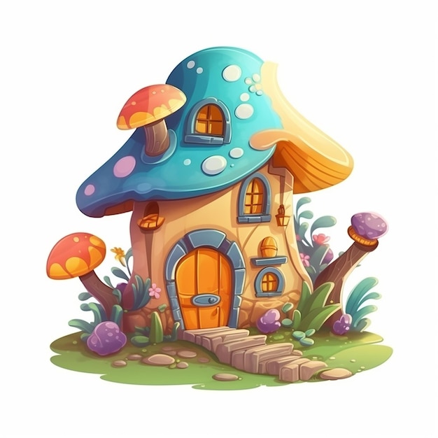 Cartoon illustration of a mushroom house