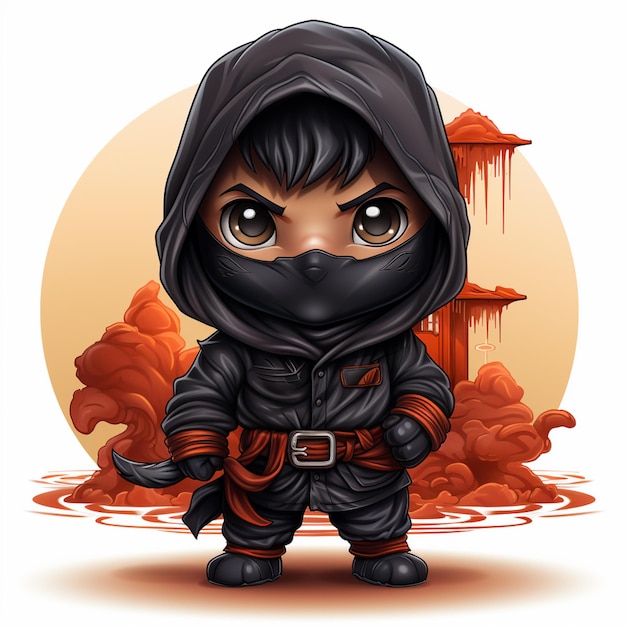 cartoon illustration of a ninja with a hood and a belt generative ai