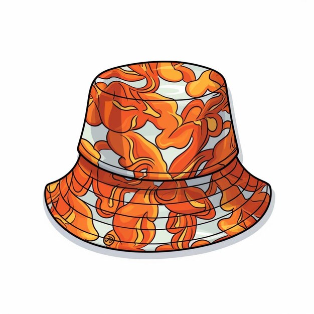 Фото Мультфильмная иллюстрация шляпы с оранжевыми цветами на белом фоне