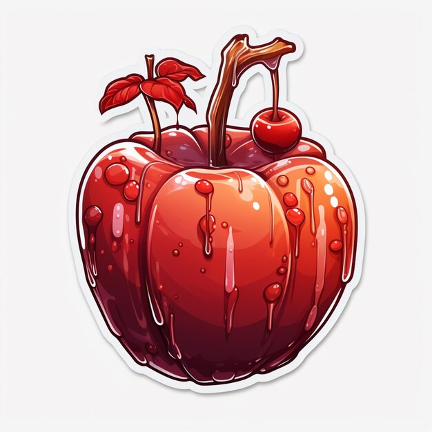 Фото Мультяшная иллюстрация красного яблока с каплями воды на нем генеративный ии