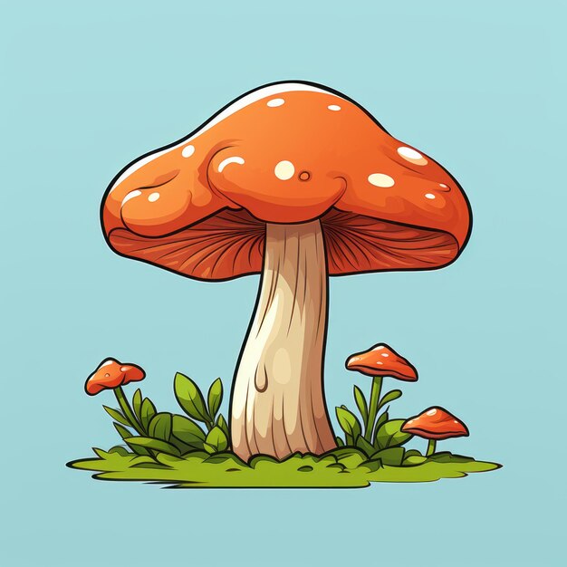Photo cartoon illustration of an orange mushroom on a blue background