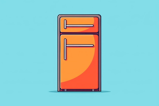 オレンジ色の冷蔵庫の漫画イラスト。