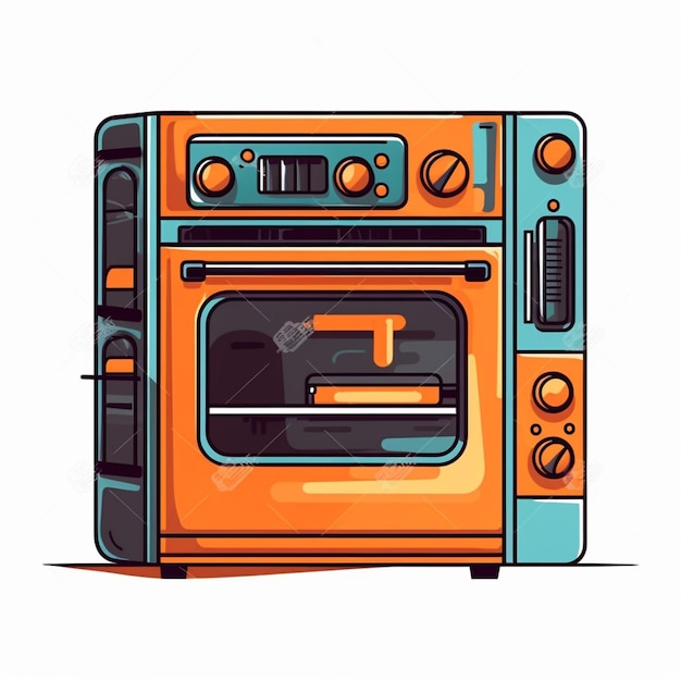 A cartoon illustration of an oven with the word kitchen on it.