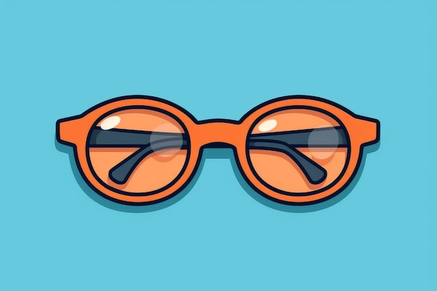 A cartoon illustration of a pair of orange glasses with the sun glasses on a blue background.