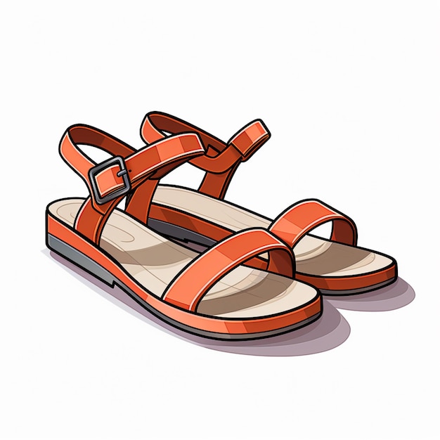 cartoon illustration of a pair of orange sandals with straps generative ai