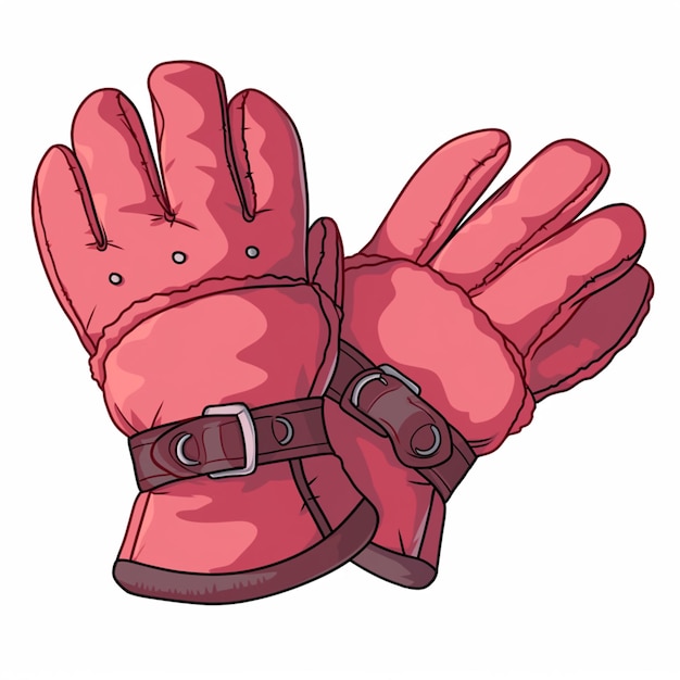 cartoon illustration of a pair of pink gloves with buckles generative ai