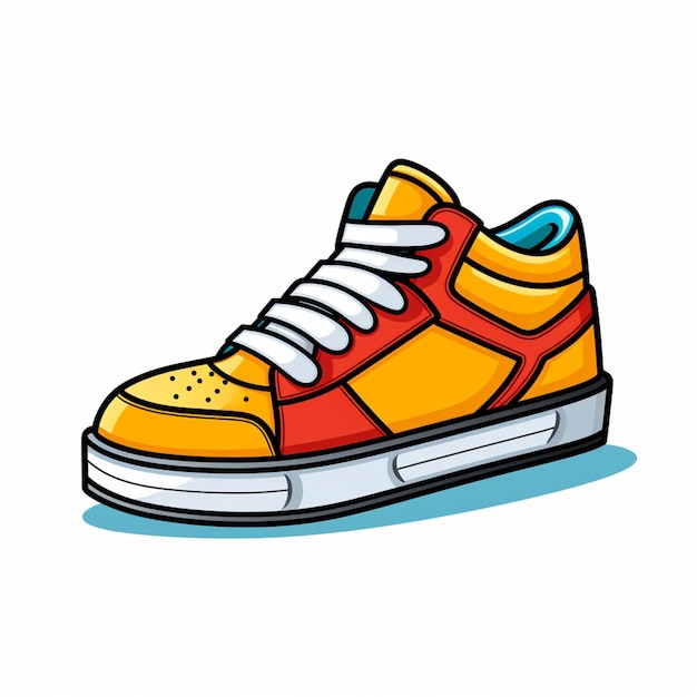 cartoon illustration of a pair of sneakers with a yellow and red top generative ai