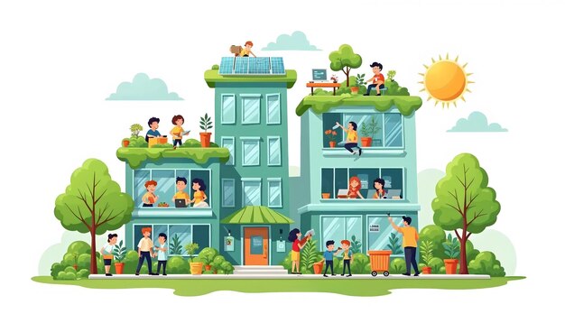 Photo a cartoon illustration of people playing in the garden