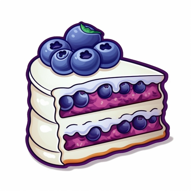 Photo cartoon illustration of a piece of cake with blueberries on top generative ai