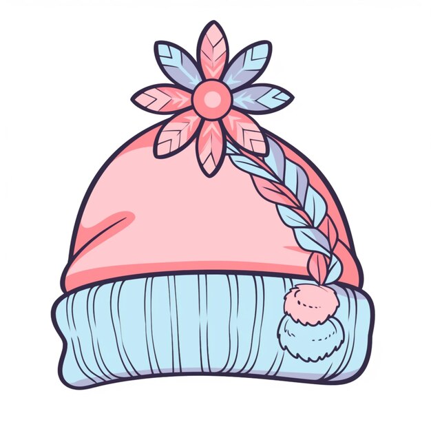 Photo cartoon illustration of a pink and blue hat with a flower on top generative ai