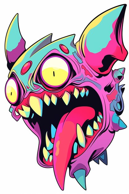 cartoon illustration of a pink and blue monster with sharp teeth generative ai