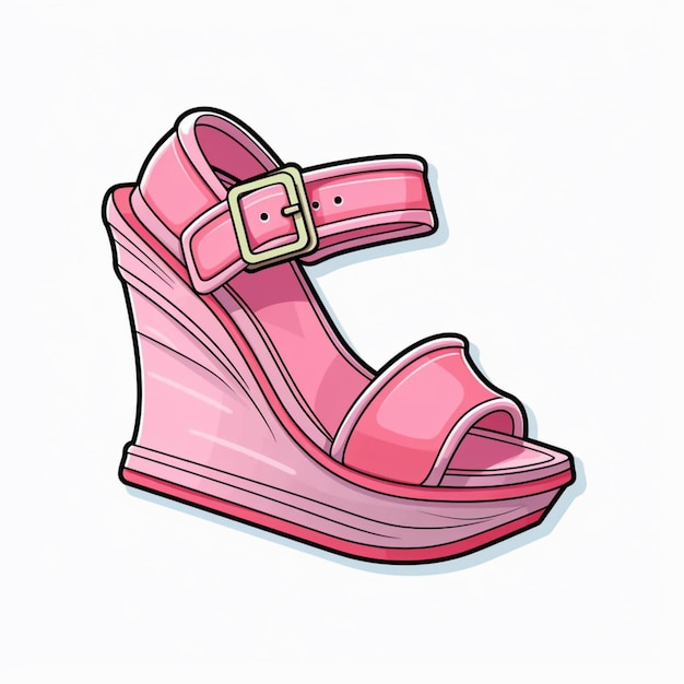 Cartoon illustration of a pink wedged shoe with a buckle generative ai