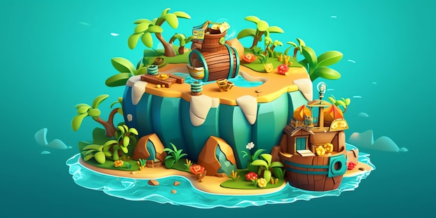 A cartoon illustration of a pirate island.