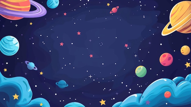 a cartoon illustration of planets and the stars