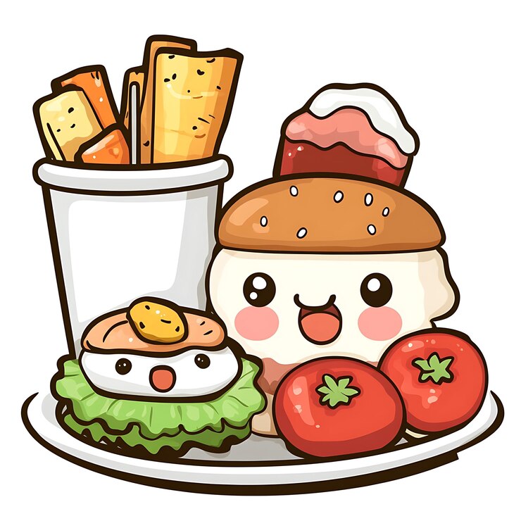 Photo 1杯のミルクとサンドイッチの皿のカートゥーンイラスト