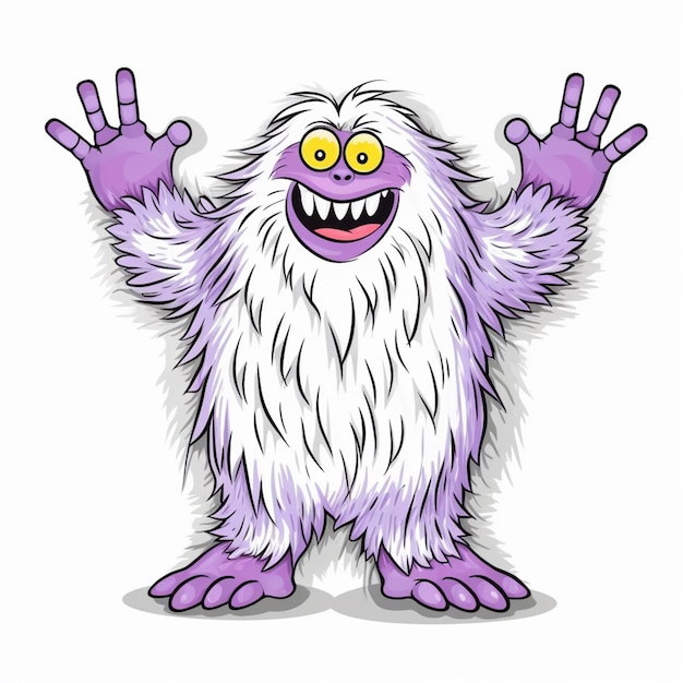 cartoon illustration of a purple furry monster with two hands up generative ai