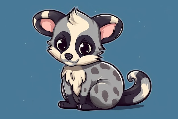 A cartoon illustration of a raccoon with a blue background.