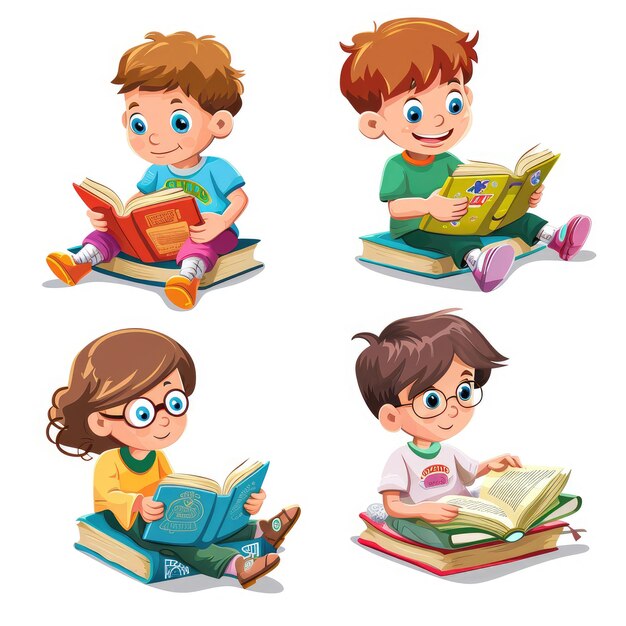 Photo cartoon illustration reading books