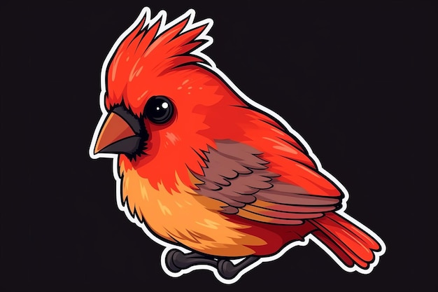 A cartoon illustration of a red cardinal with a black background.