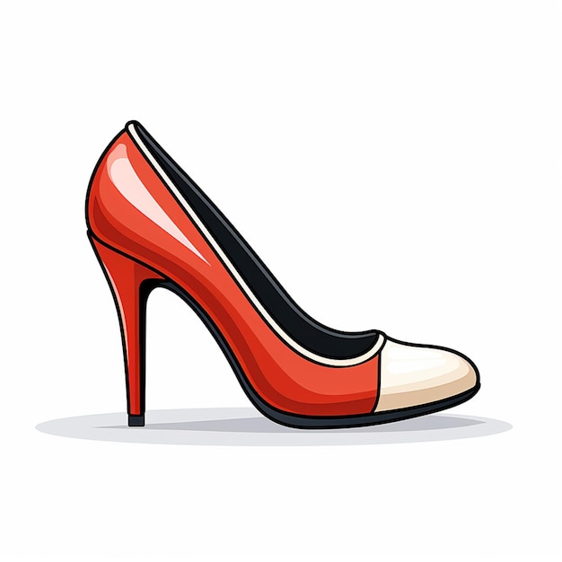 Photo cartoon illustration of a red high heeled shoe with a black and white stripe generative ai