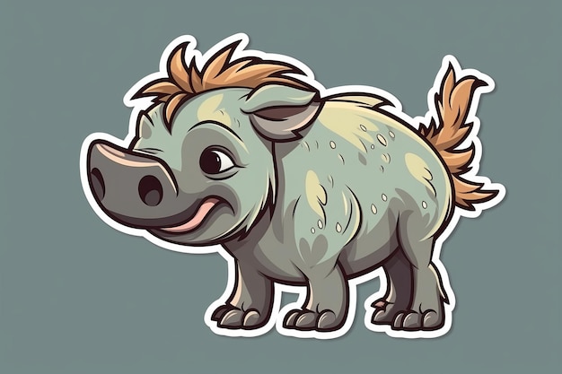 A cartoon illustration of a rhinoceros with a tail.