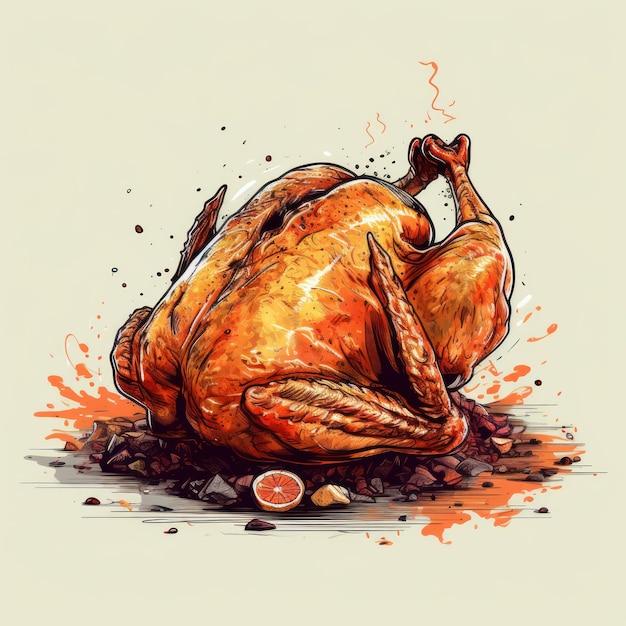 A cartoon illustration of a roast turkey
