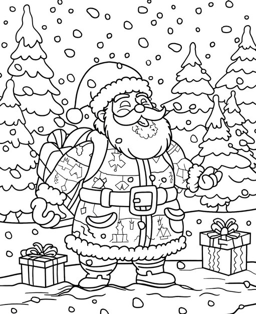 Photo a cartoon illustration of a santa carrying a bag of presents