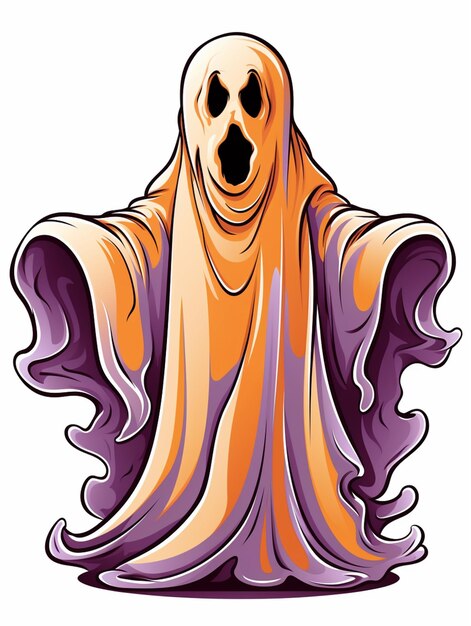 Photo cartoon illustration of a scary ghost with a purple robe and a black face generative ai