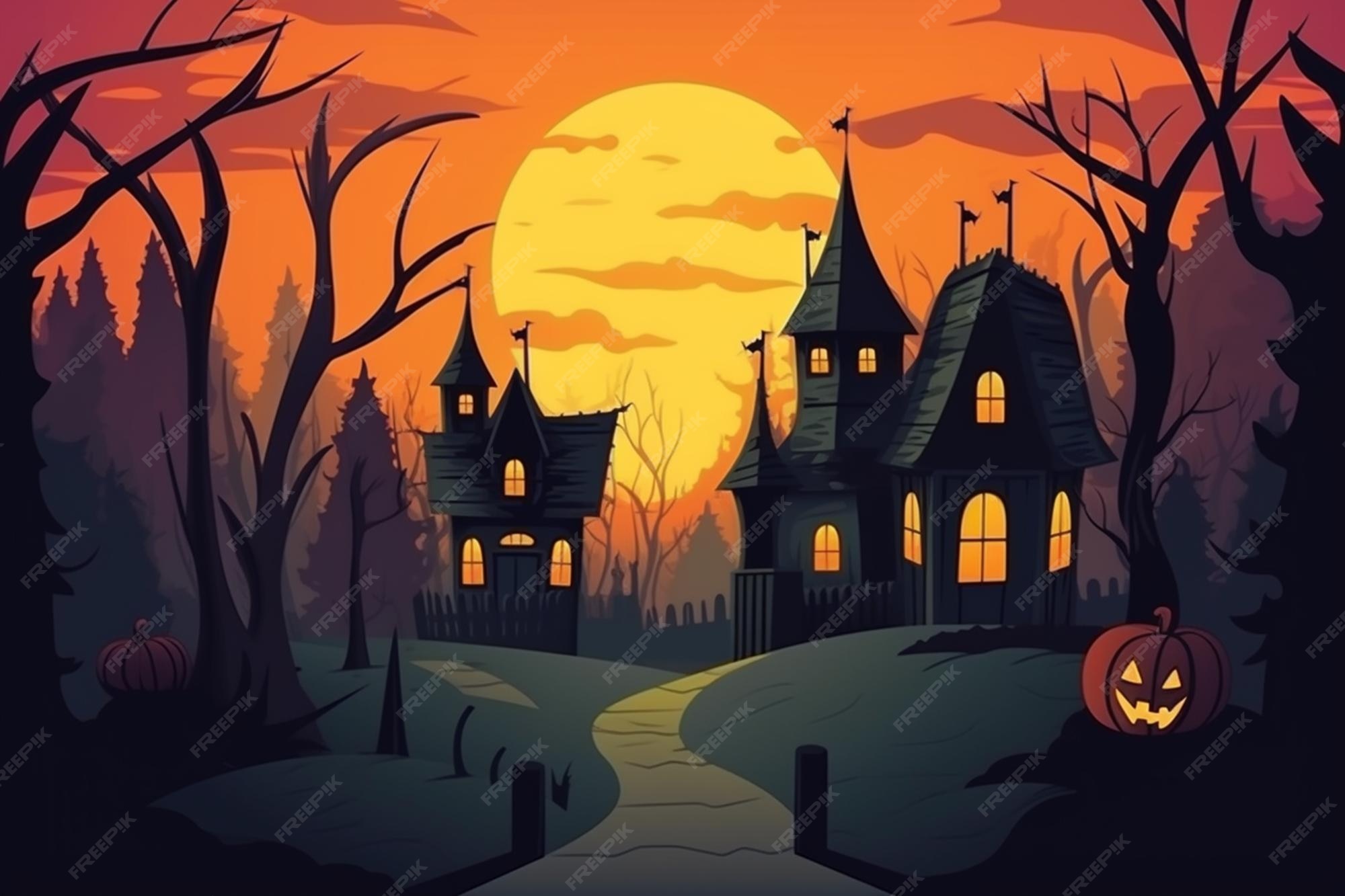 Premium AI Image A Cartoon Illustration Of A Scary House With A premium-ai-image-a-cartoon-illustration-of-a-scary-house-with-a