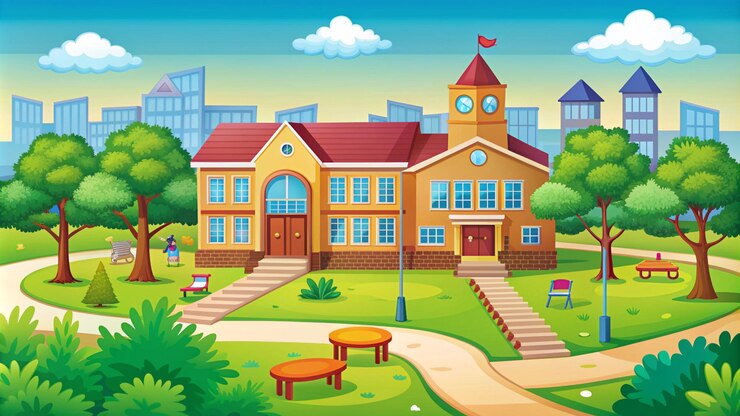 Photo a cartoon illustration of a school building with a sign that says school