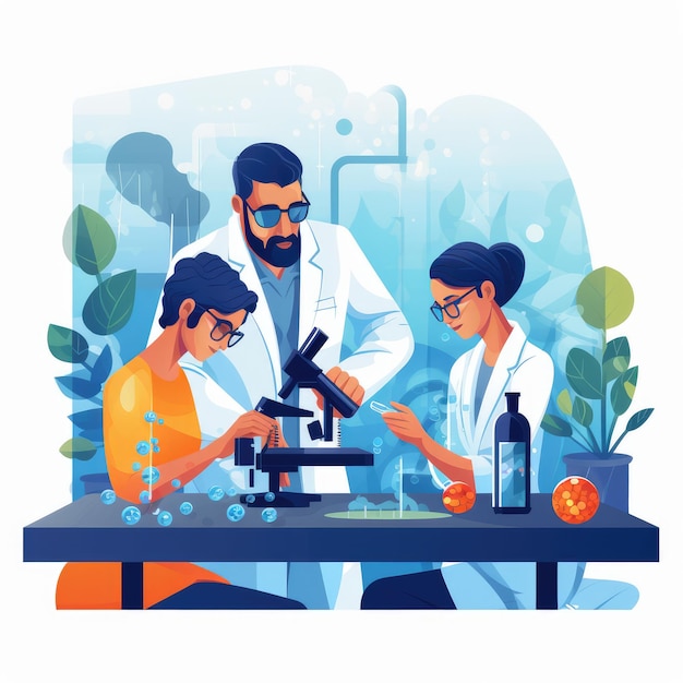 Cartoon illustration of a scientist researching in a laboratory AI generated Image