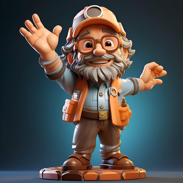 Cartoon illustration of a senior man construction worker with helmet and glasses