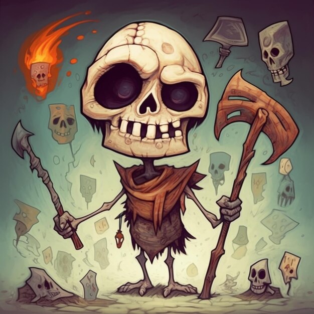 cartoon illustration of a skeleton with a scythe and a scythe generative ai