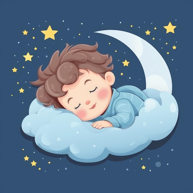 Photo cartoon illustration of a small child sleeping ai generated image