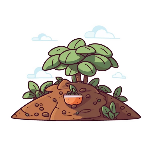 小さな島を描いた漫画 木と鍋のイラスト