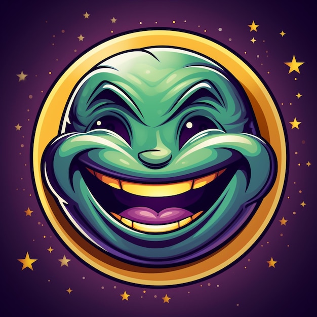 cartoon illustration of a smiling green alien with a yellow circle generative ai