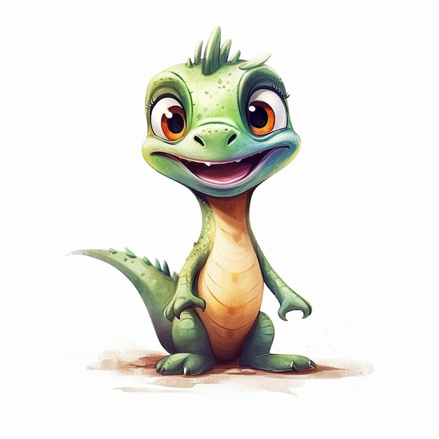 Cartoon illustration of a smiling green lizard with big eyes generative ai