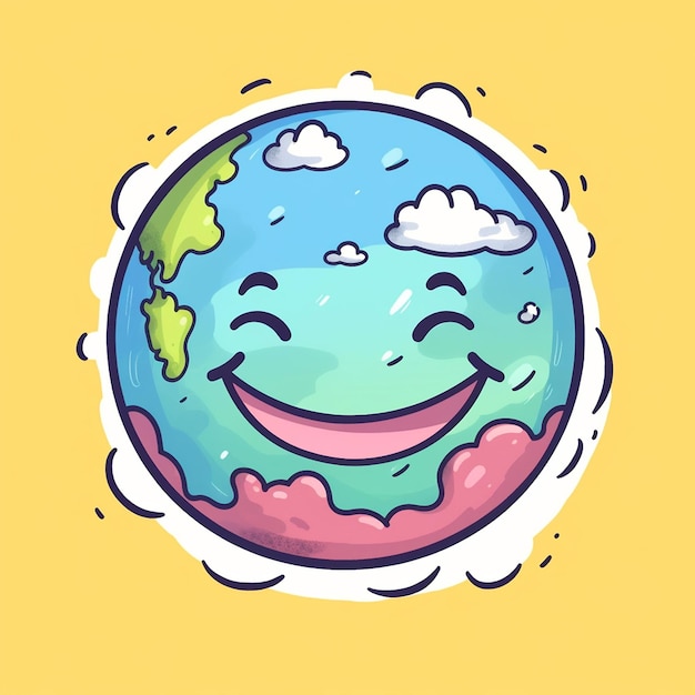 a cartoon illustration of a smiling planet with a smile on it.