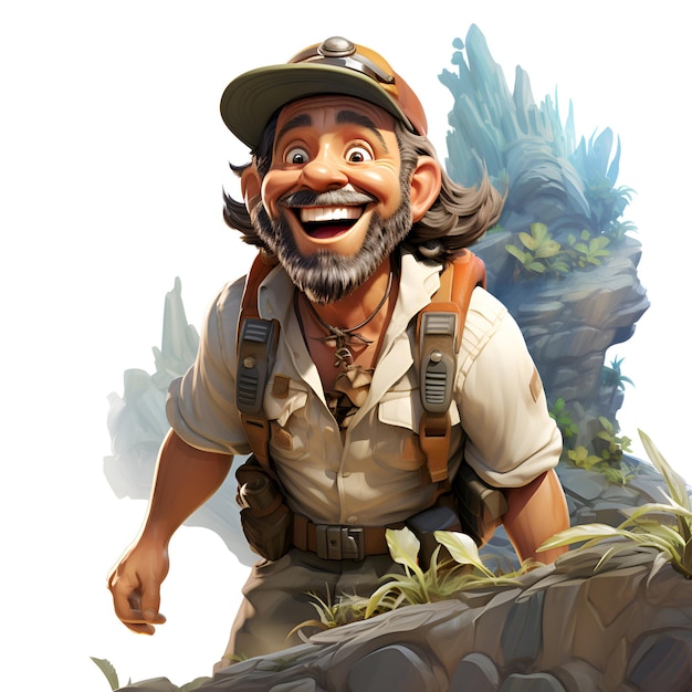 Cartoon illustration of a smiling safari hunter with a gun in his hand