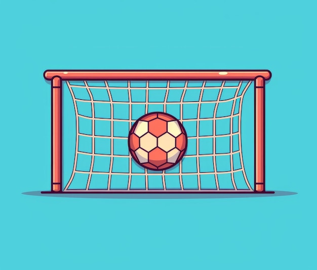 Мультяшная иллюстрация футбольного мяча перед воротами.
