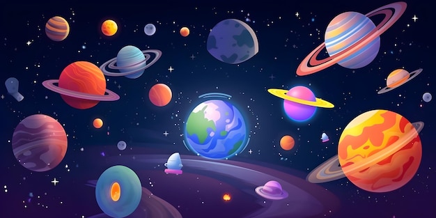 Cartoon illustration Of Space Galaxy illustration for kids Generative AI