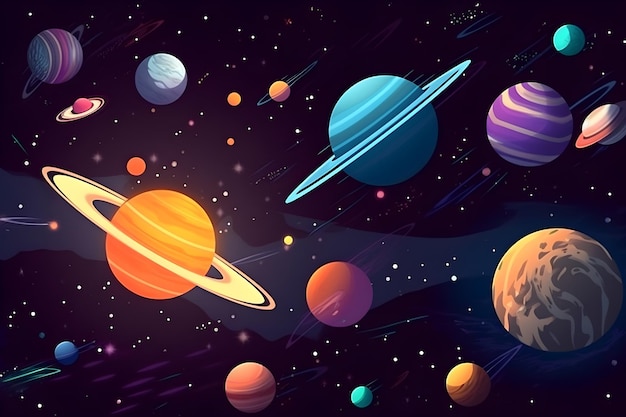 Cartoon illustration Of Space Galaxy illustration for kids Generative AI