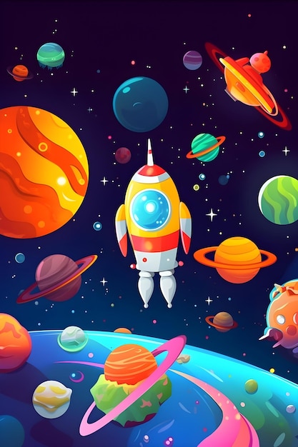 Cartoon illustration of space galaxy illustration for kids generative ai