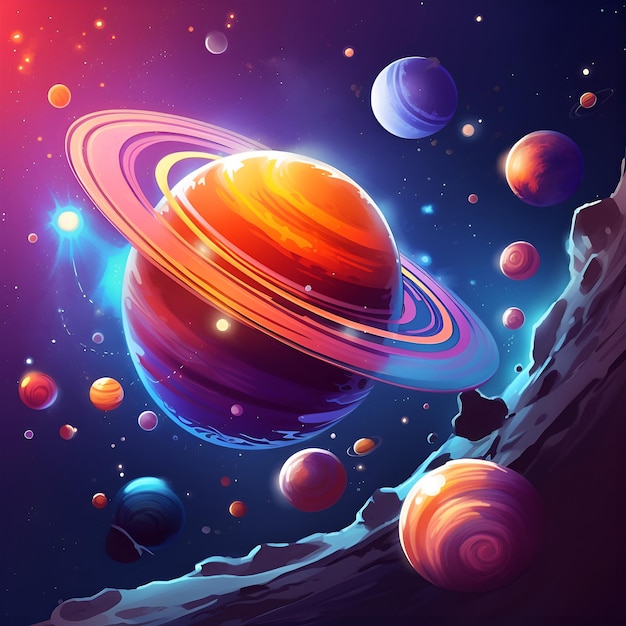 Cartoon illustration Of Space Space flat background Galaxy illustration for kids